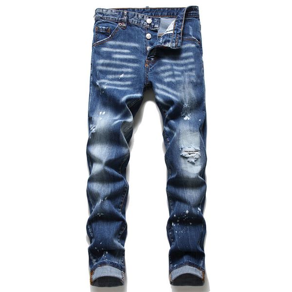 

2021 mens designer jeans distressed ripped biker slim fit motorcycle denim for men s fashion mans pants pour hommes, Blue