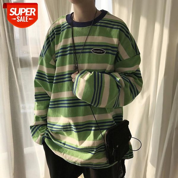 

2019 men's stripe printing concise coats long sleeve pullover casual hoodies cotton round collar blue/green sweatshirt m-2xl #fs12, Black
