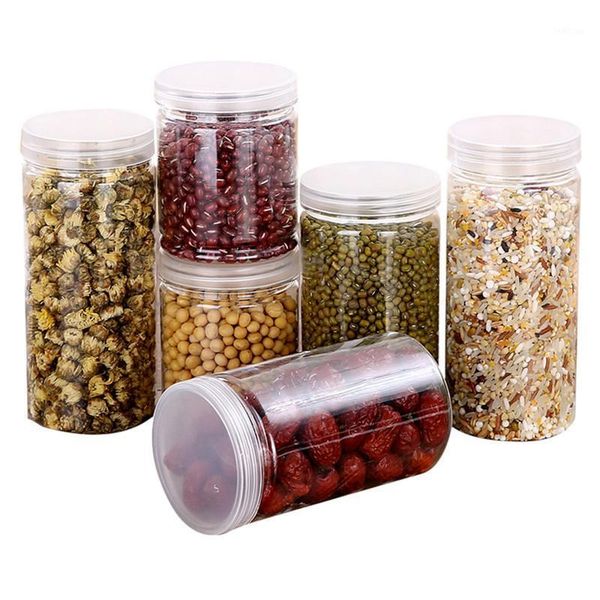 

storage bottles & jars round transparent tank container plastic kitchen refrigerator multigrain dried fruit sealed jar pot bottle