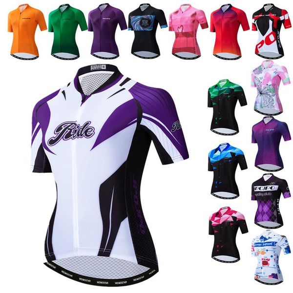 

racing jackets weimostar cycling jersey shirts women short sleeve pro team bicycle clothing 2021 summer mountain bike clothes, Black;red