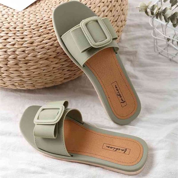 

trend fashion jelly shoe pvc slippers flat buckle decoration peep toe outdoor slides beach sandals ladies female 210619, Black