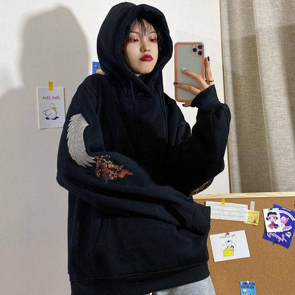 

women's hoodies & sweatshirts fashion brand and pullovers pockets print streetwear style autumn clothing hooded ins harajuku, Black