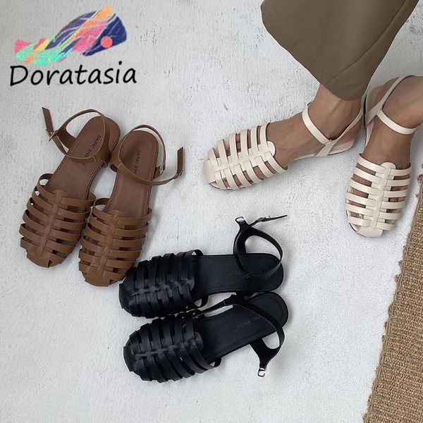 

concise low heel shoes 2021 comfortable round toe sandals women famale roman style, Black