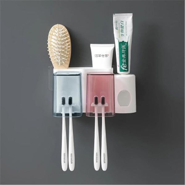 

toothbrush holders couples holder set toothpaste dispenser wall-mounted squeezer punch-bathroom storage rack with cups