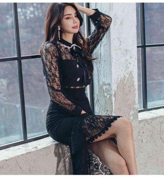 

two piece dress 2-piece set of high-quality women's lace collar back shirt, tight belt, tube skirt, work clothes, White