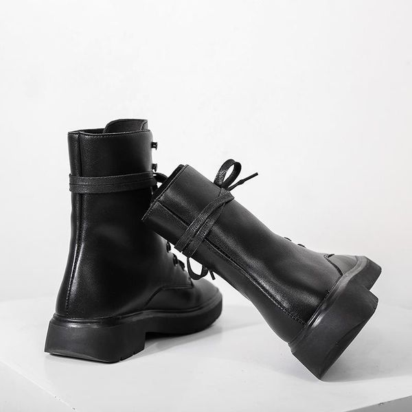 

boots woman punk soft leather motorcycle flat sole fashion black gothic style women ankle
