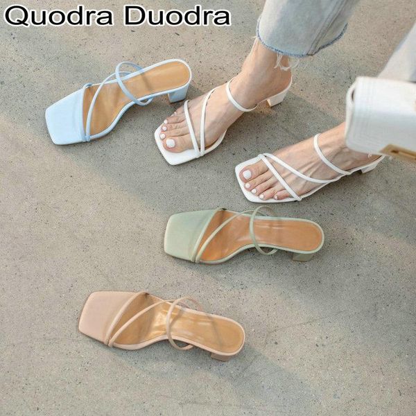 

sandals genuine leather summer women shoes open toe chunky thick high heels green blue ladies slip-on fashion party, Black