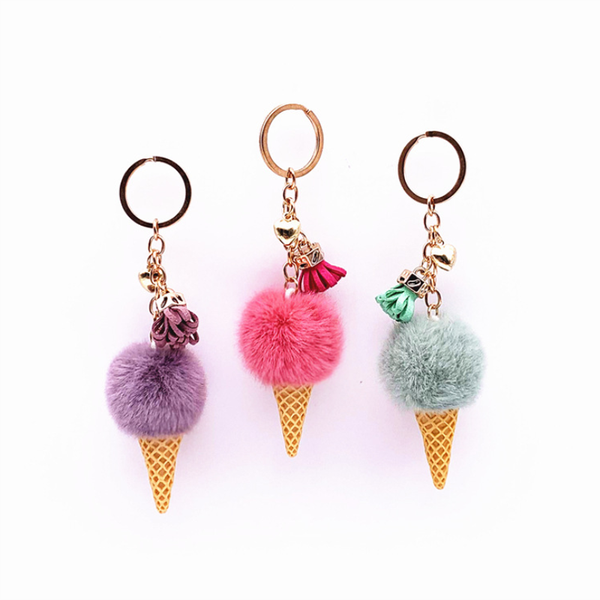 

10pcs/lot Women Pendant Bag Accessories Ice Cream Keychains With Tassel Lovely Plush Dolls Key Ring For Car Decorations
