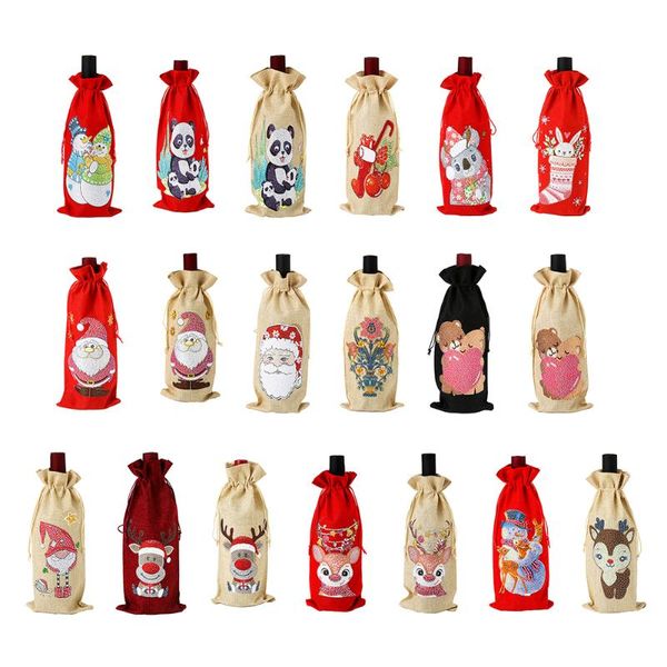 

christmas decorations 5d diamond painting red wine bottle bag embroidery diy special shape drill cloth gift burlap craft desk decor