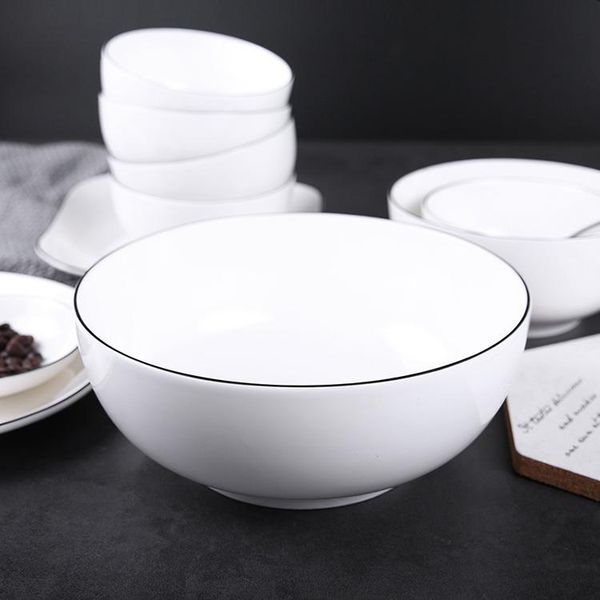 

bowls hand painted black line tableware ceramic fruit salad household 8 inch soup bowl creative ramen noodles korean