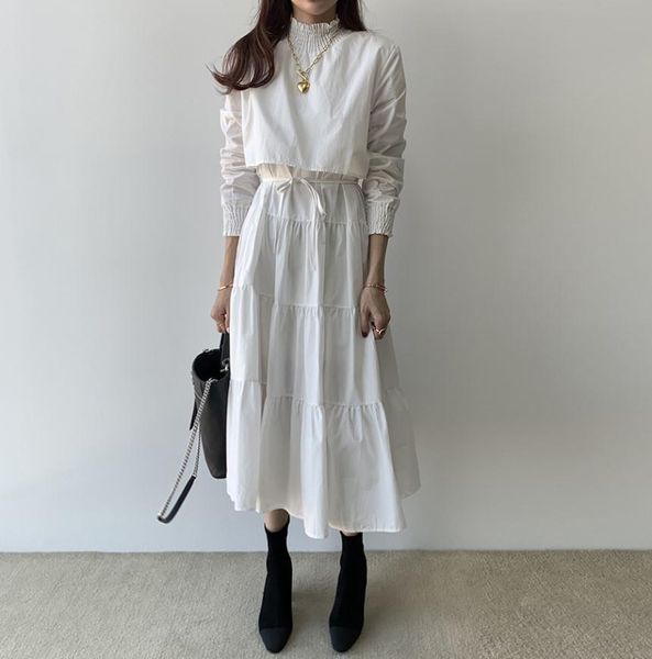

women dresses stand collar long sleeve party white office ladies work dress female elegant solid maxi vestidos, Black;gray