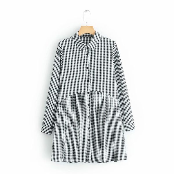 

casual dresses women vintage plaid printing shirtdress casual slim dress female pleats patchwork vestidos chic business dresses ds1962 fb5b, Black;gray