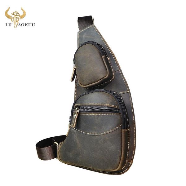 

crazy horse leather men casual fashion travel triangle chest sling bag design one shoulder strap daypack male 2021 waist bags