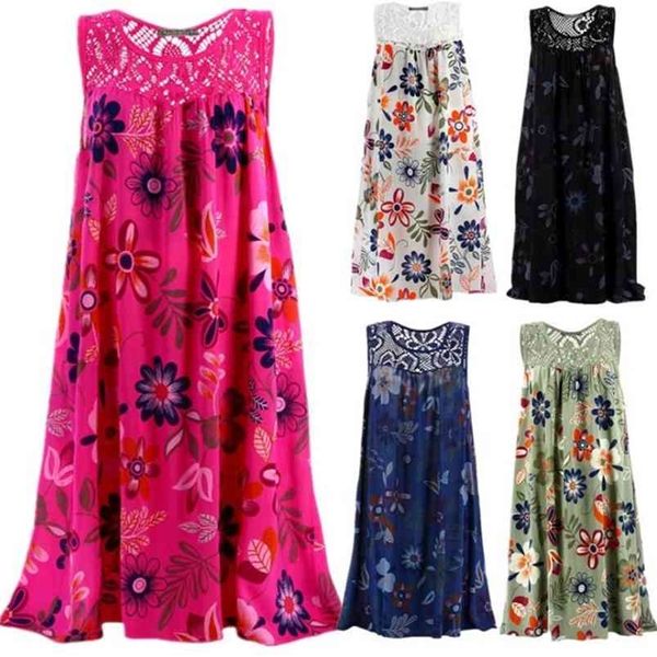 

women summer dress boho style floral print beach tunic sundress loose mini party vestidos plus size 5xl 210701, Black;gray