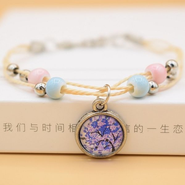 

time glass bead bracelet jingdezhen ceramic bracelet hand woven clover jj348hy, Black