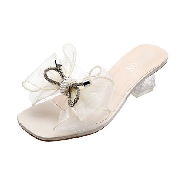 

slippers women's shoes 2021 summer fashion korean style outer wear bow thick heel high sandals and women, Black