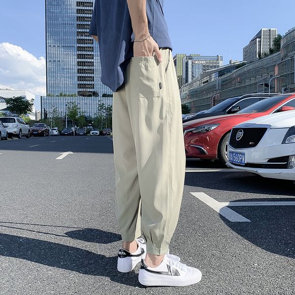 

plus size pants men solid loose casual mens women korean style streetwear sweatpants ankle length males simple trousers soft, Black