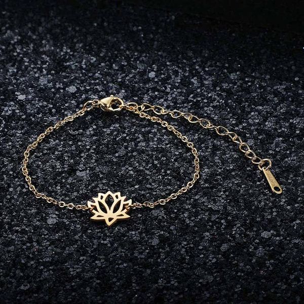 

link, chain fabulous 100% stainless steel yoga lotus charm bracelet for women female never tarnish jewelry bracelets, Black