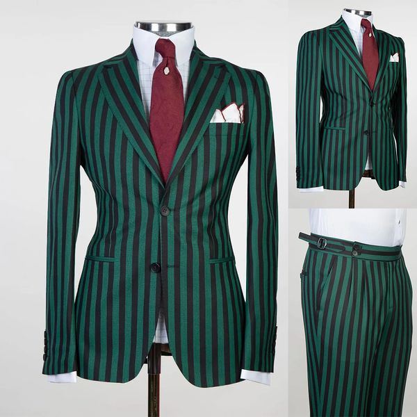 Moda Bonito Mens Terno Com Two-Parte Custom Feito Pinstripe Algodão Casamento Suites Jaqueta e Calças de Mariage Hommer