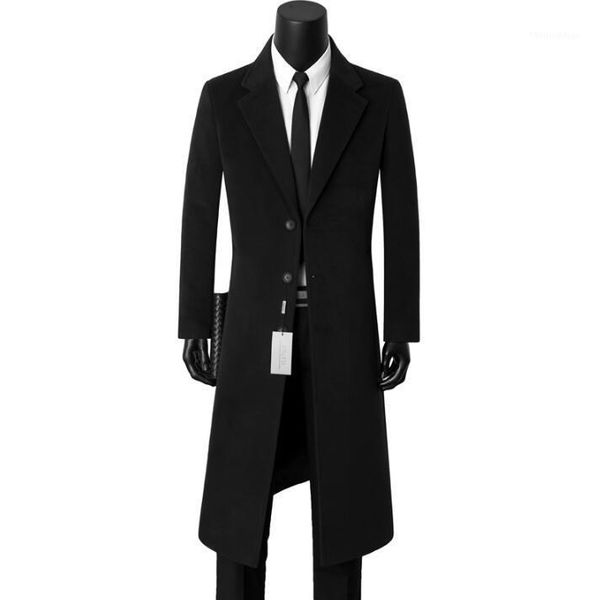 

men's wool & blends single-breasted woolen coat men trench coats long sleeves overcoat mens cashmere casaco masculino inverno korean en, Black