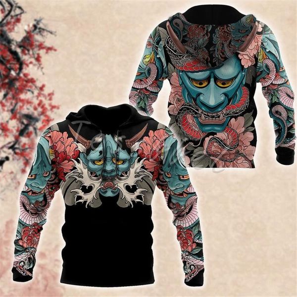 

men's hoodies & sweatshirts est japan mask tattoo 3d printed fashion sweatshirt harajuku zipper hooded casual streetwear style-2, Black