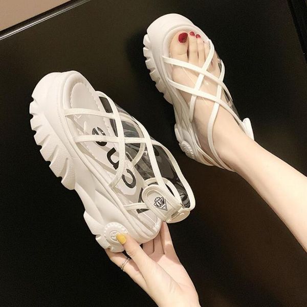

concise women platform sandals ladies casual transparent hook loop open toe shoes woman gladiator sandalias zapatos mujer, Black