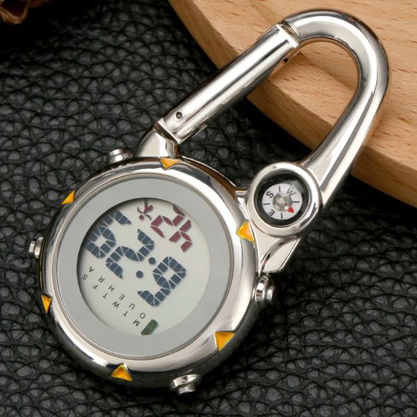 

pocket watches durable men's multifunctional watch women's mountaineering electronic compass stainless steel hook, Slivery;golden