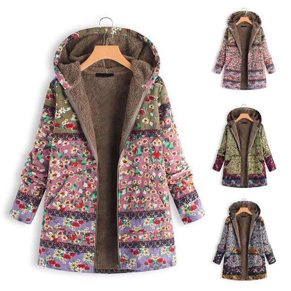 

women's jackets coat women autumn/winter middle long printed cotton casual sleeve hoodes plus size s-5xl, Black;brown