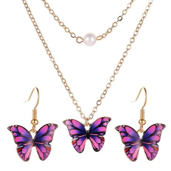 

earrings & necklace and earring set butterfly pendant choker dangle wedding jewelry for women parrure bijoux femme, Silver