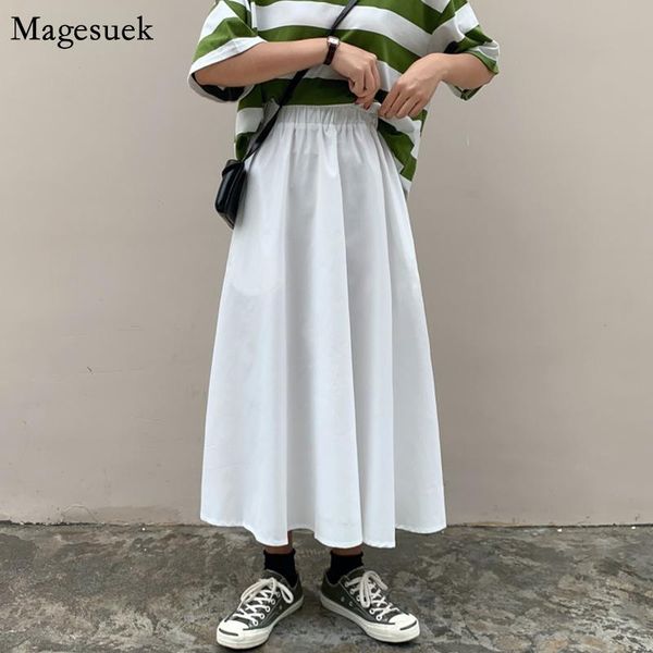 

skirts spring casual solid women's skirt harajuku loose white long women 2021 a-line plus size high waist female falda13228, Black