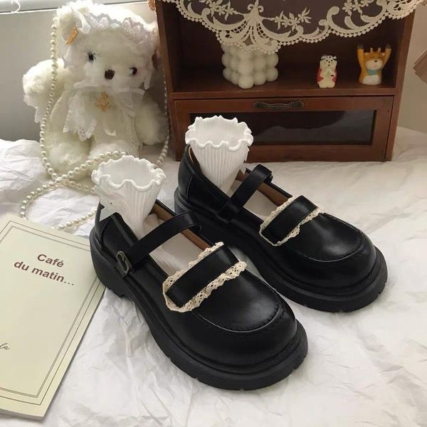 

dress shoes concise female mary janes french style vintage lace zapatillas mujer buckle ladies for women 2021 autumn footwear, Black