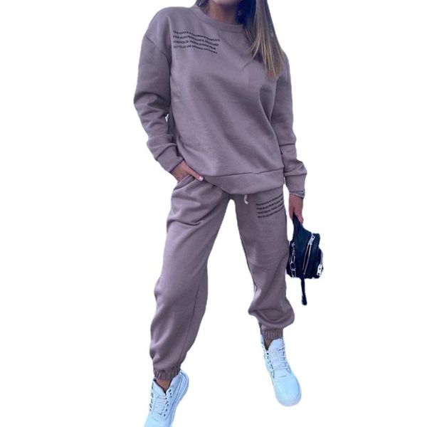 

women's two piece pants 2021 sports suits autumn letter print hoodies sweatshirts joggers suit fitness set solid tracksuits, White