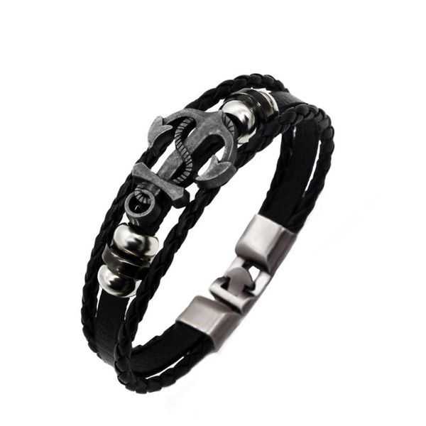 Bracelets de charme âncora de couro retrô para homens pulseira preta pulseira masculina couro jóias presentes