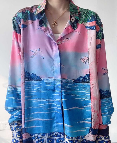 

casablanca moca sunset silk shirtmhbq, White