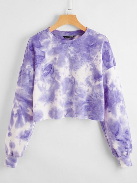 

drop shoulder tie dye crop pullover y5zy#, White;black