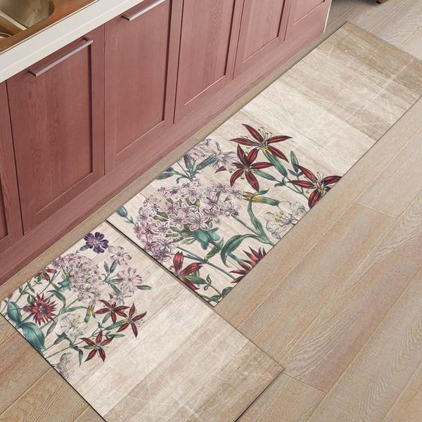 

retro flower wood grain kitchen rug home entrance doormat bedroom floor decor carpet bathroom anti-slip carpets