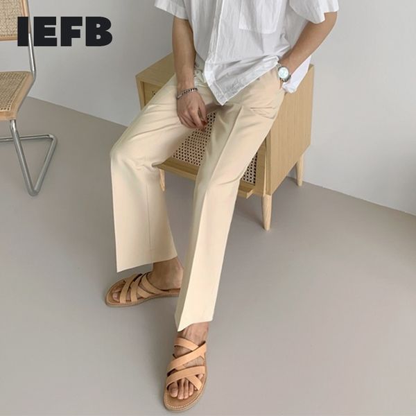 

iefb summer lightweight casual suit pants men's loose wide leg pants straight korean ankle length khaki pants 9y7218 210524, Black