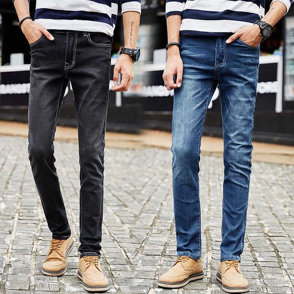 Stretch Slim Plus Size Jeans Herren Business Casual Lose Fit Hose Trendy Marke Herbst und Winter Hosen Schwarz Blau 44 48 210531