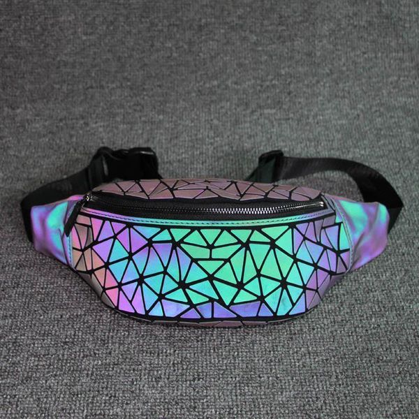 

fashion women waist bag fanny pack brand geometric luminous belt bag holographic travel men chest bags handbag waist pack