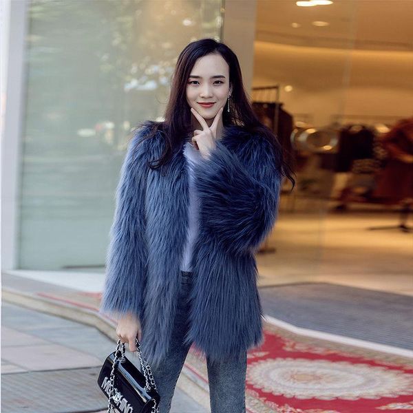 

women's fur & faux jacket women mid-length 2021 winter trend young fashion ladies coat slim temperament outwear female l782, Black