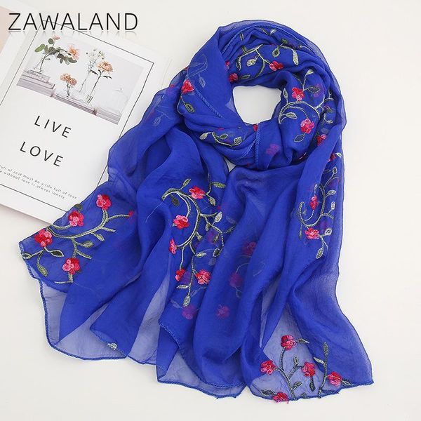 

scarves zawaland spring summer sunscreen beach embroidered lady chinese style elegant shawl 2021 casual decoration scarf, Blue;gray