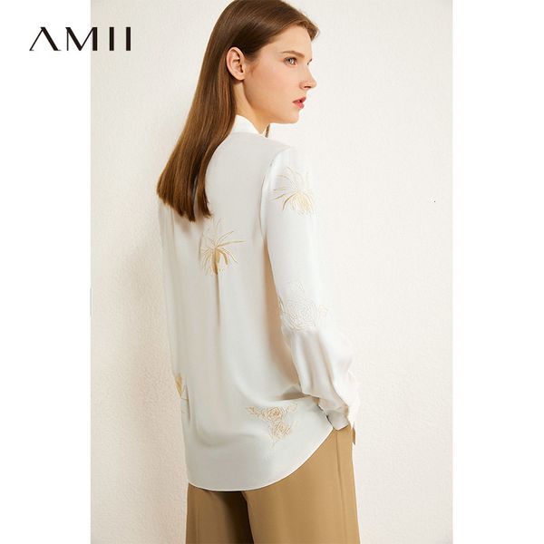 

women's knits & tees blusa feminina floral bordada , camisa social para mulheres com gola virada baixo, 12040204 vc87, White