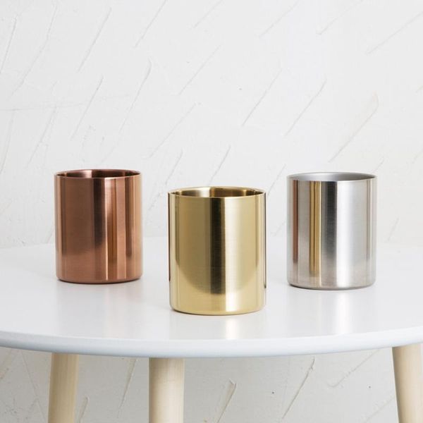 

storage bottles & jars round pen holder stainless steel vase cosmetic brush container deskdecoration multi-functional for home school of