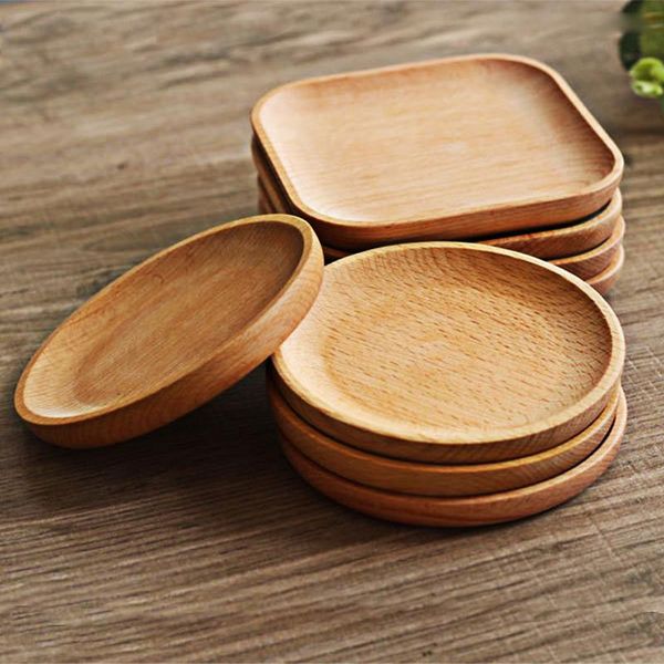 

dishes & plates 1pc square /round cake bowls orphanages home / restaurant school serving dessert tray wood dish for sushi tableware
