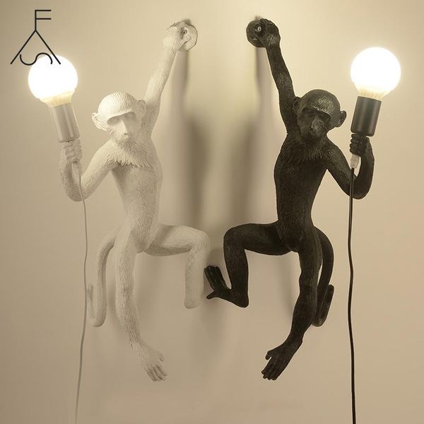 

wall lamp resin black white gold monkey pendant light for living room lamps art parlor study led lights lustre with e27 bulb