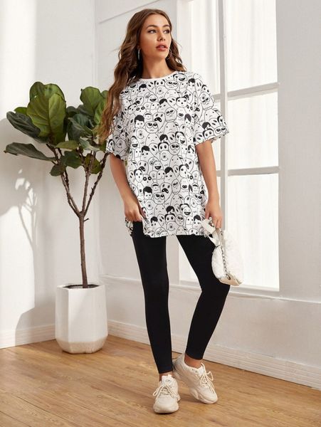 

allover figure graphic tee & leggings set 67jk#, White