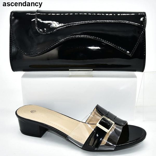 

dress shoes african shoe and bag set decorated with rhinestone women luxury 2021 wedding party matching, Black