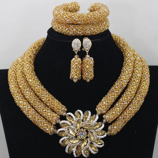 

earrings & necklace chunky gold crystal beads women bridal fashion jewelry wedding african set 2021 abf470, Silver