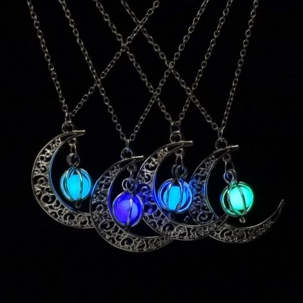 

pendant necklaces moon glowing necklace gem charm jewelry silver plated women halloween hollow luminous stone gifts