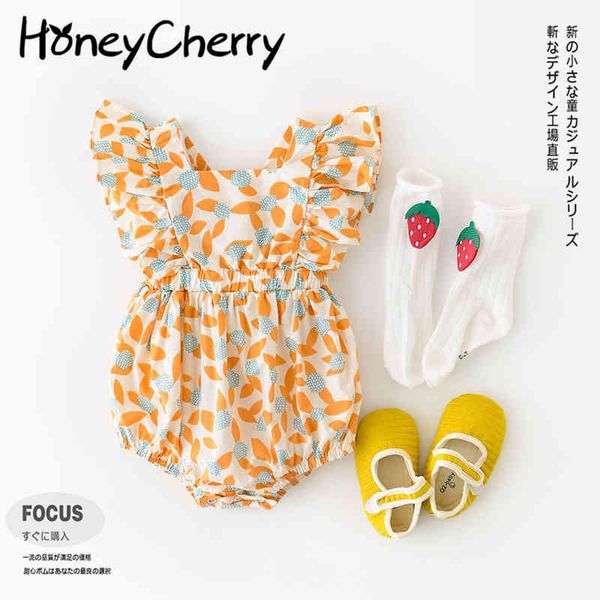 Bodysuits de manga flash do bebê do verão e roupas curtas da menina da menina 210515